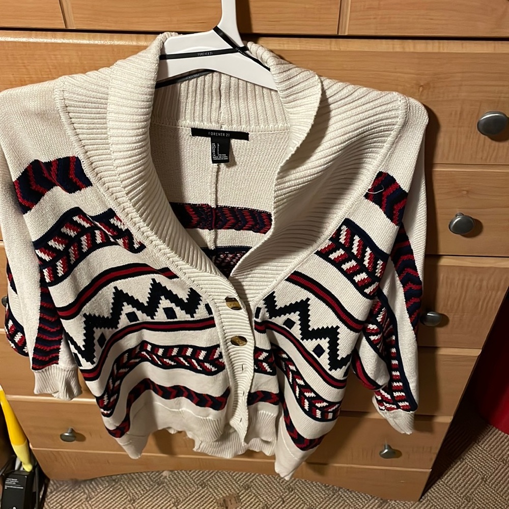 Navy & Red Designed Cardigan